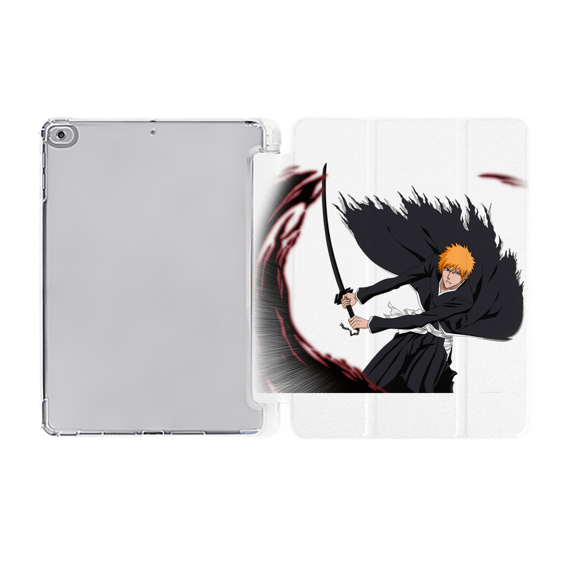（画像用） ブリーチ 黒崎一護（くろさき いちご）BLEACH Kurosaki Ichigo IPad ケース ペン収納付き 三つ折りスタンド PUレザー×シリコン 対応機種9.5/10.5/10.9インチ